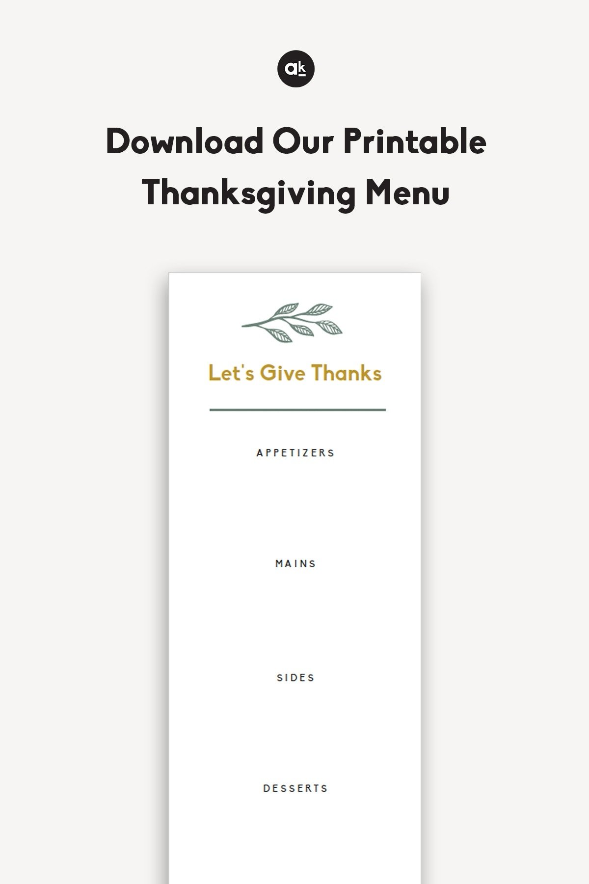 Printable Thanksgiving menu from Ambitious Kitchen