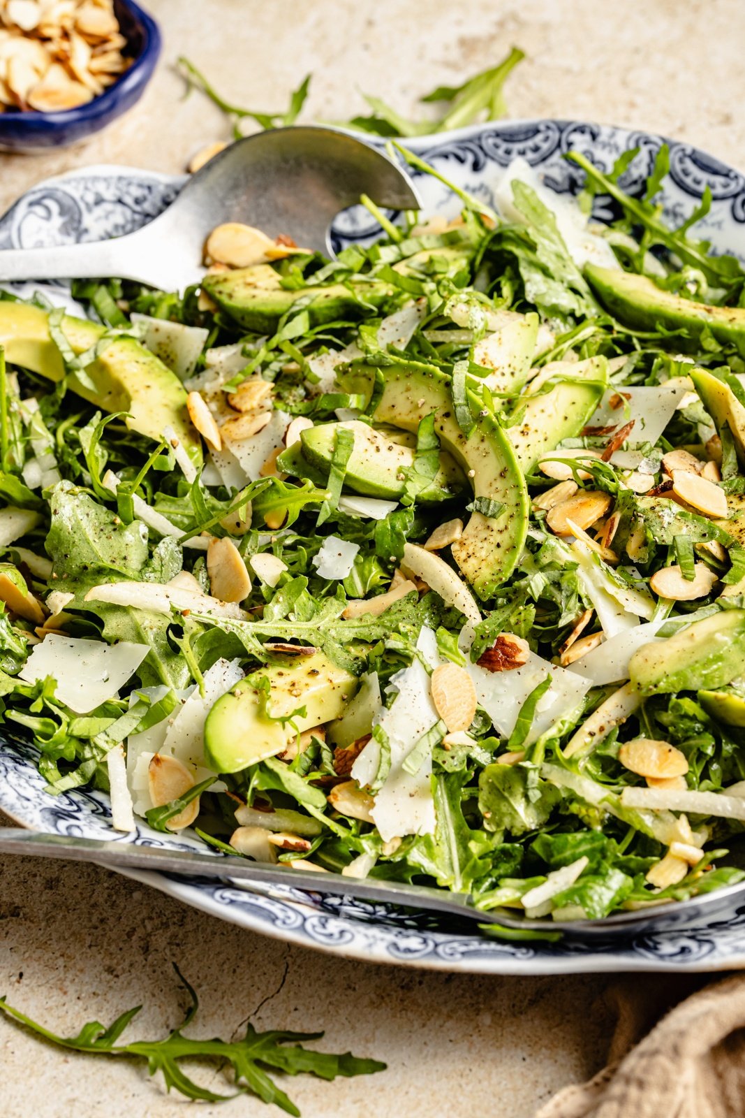 arugula pear salad on a platter