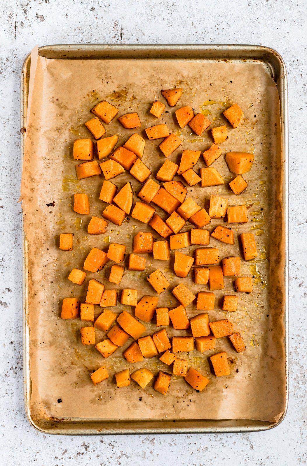 roasted butternut squash on a baking sheet