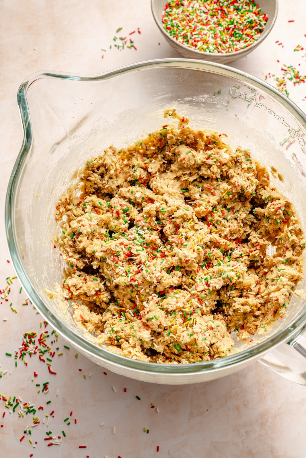 christmas sandwich cookie dough in a glass bowl