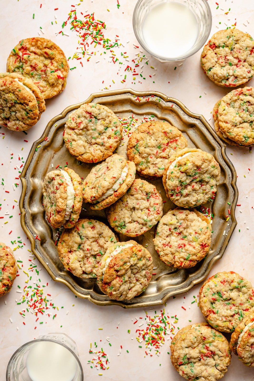 christmas oatmeal cream pies on a platter