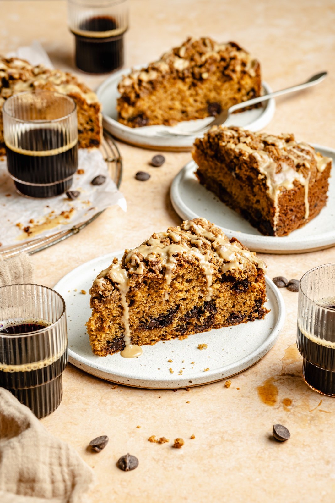 slices of coffee coffee cake on plates