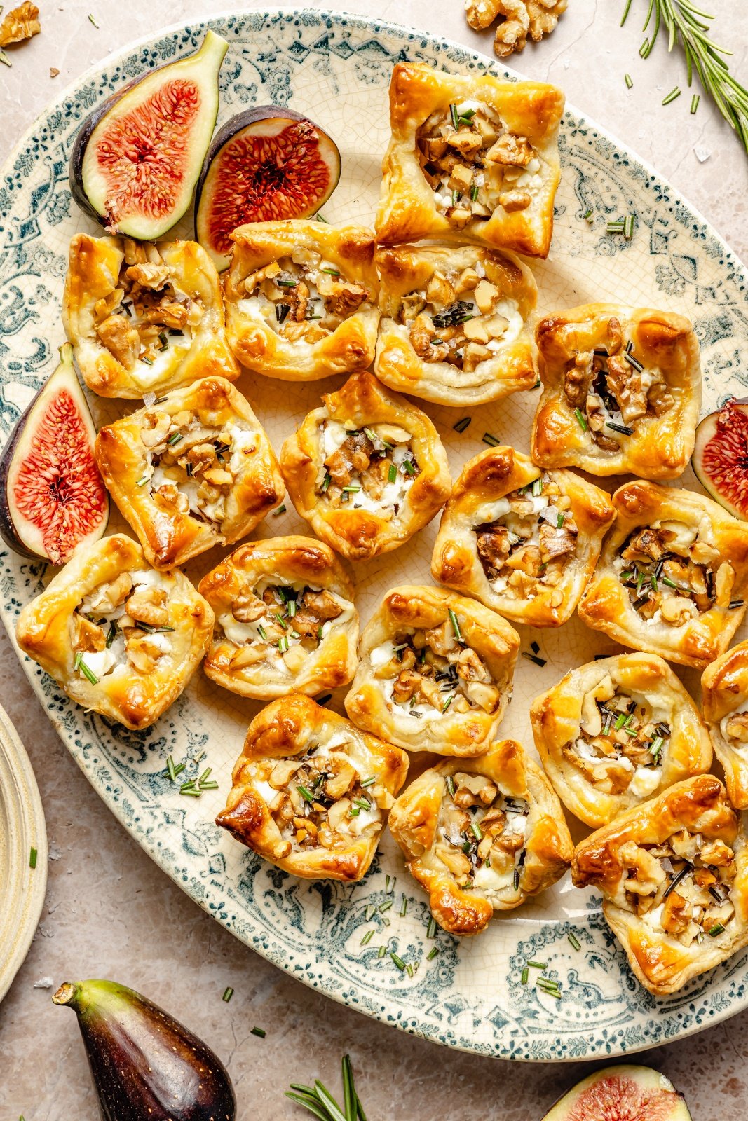 goat cheese puff pastry bites on a platter