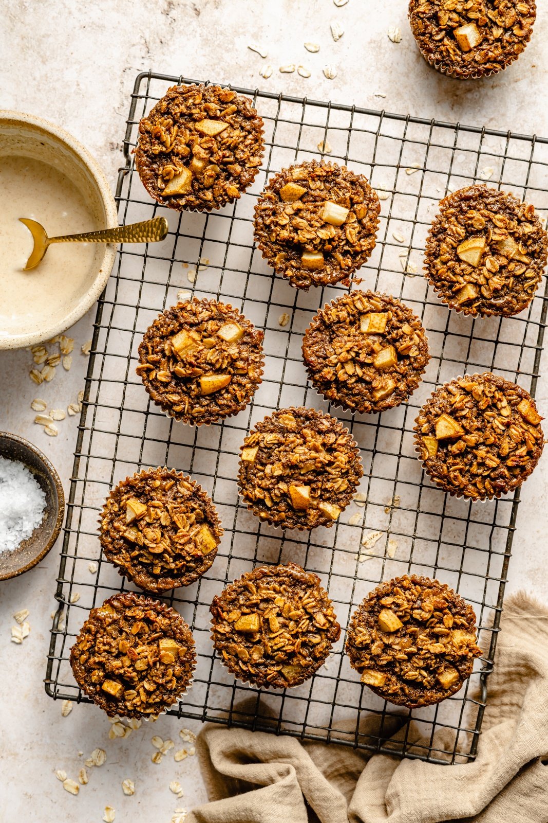 healthy gingerbread oatmeal cups on a wire rack