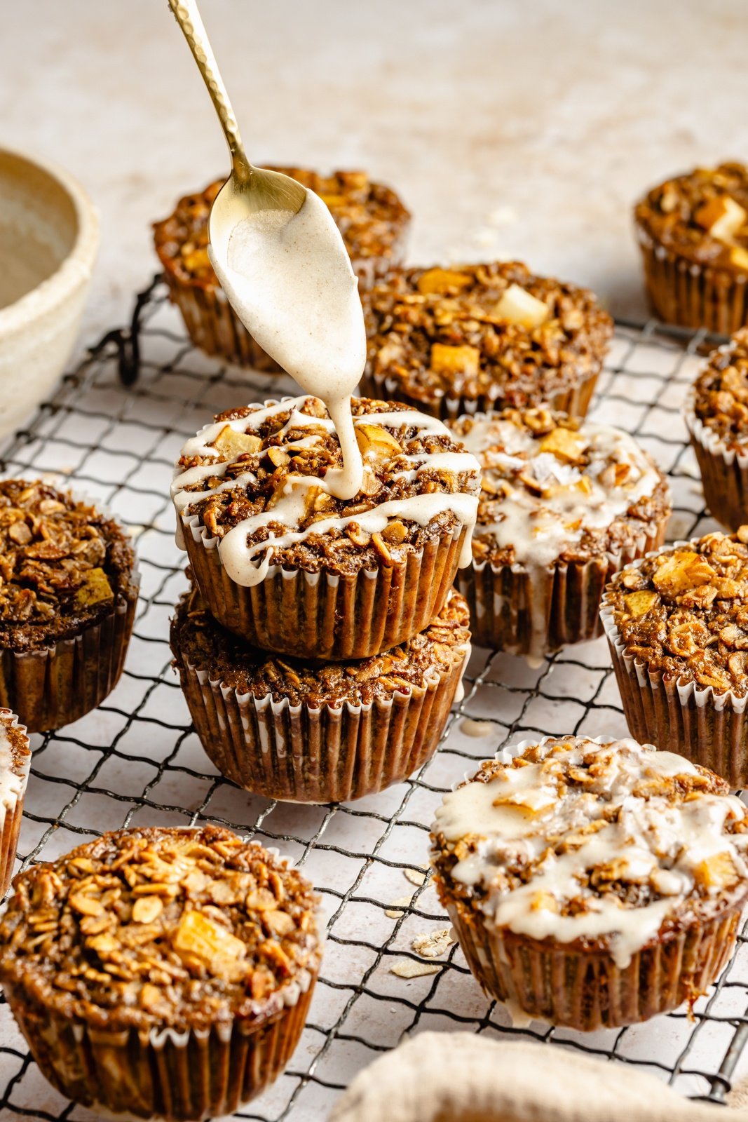 drizzling gingerbread oatmeal cups with brown butter glaze