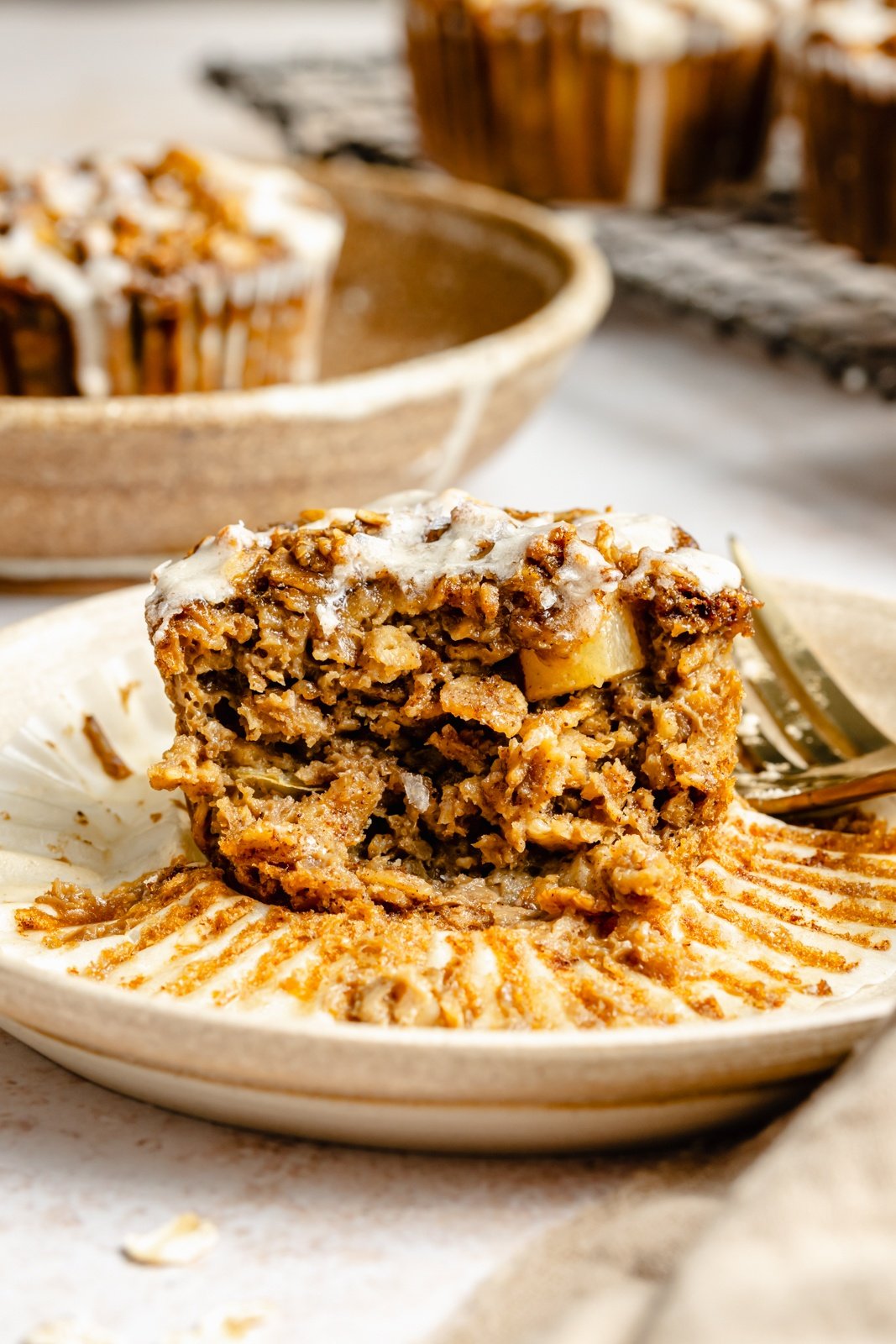 gingerbread oatmeal cup cut in half on a plate
