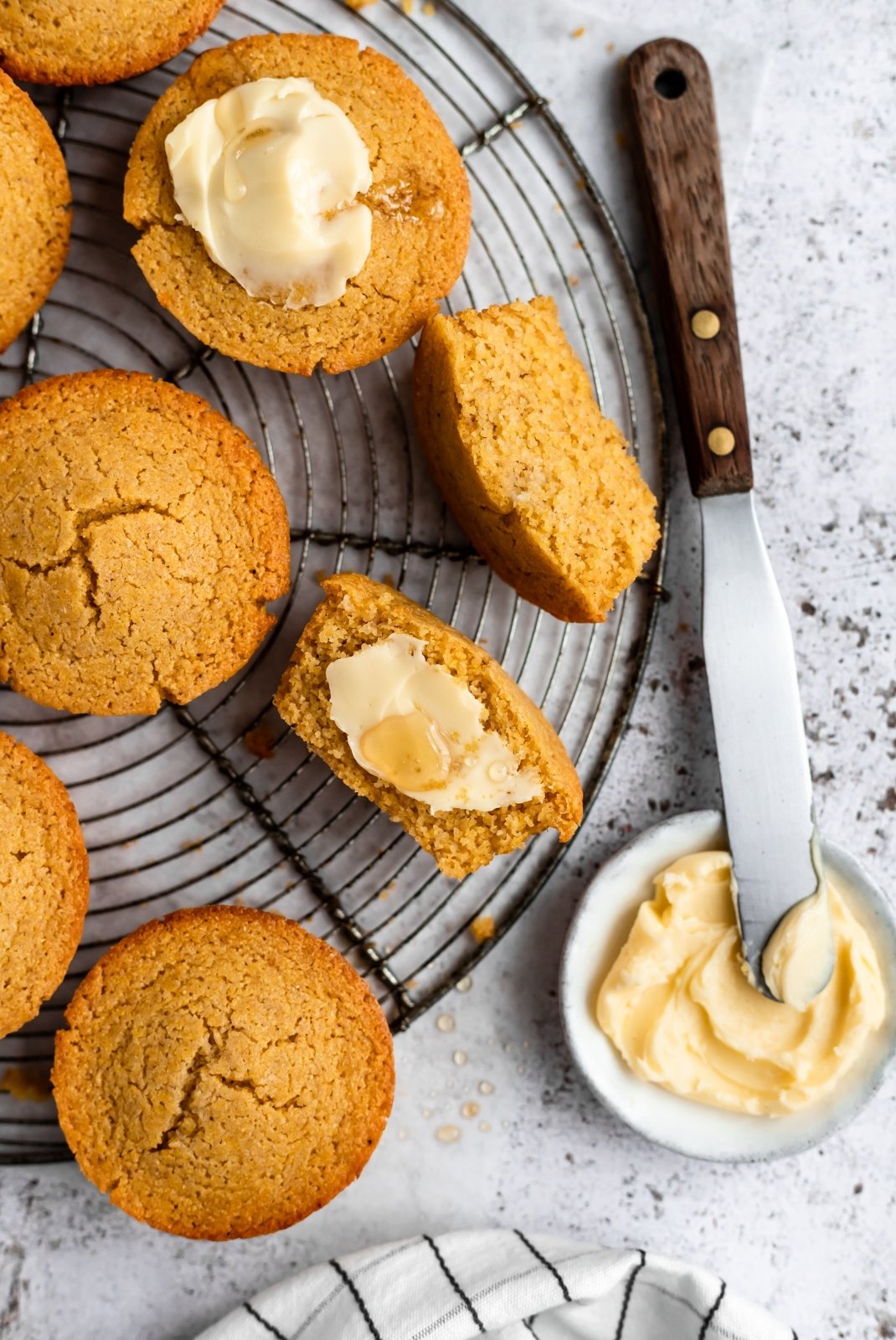 gluten-free cornbread muffins on a wire rack