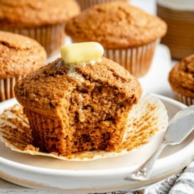 healthy bran muffin with a bite taken out