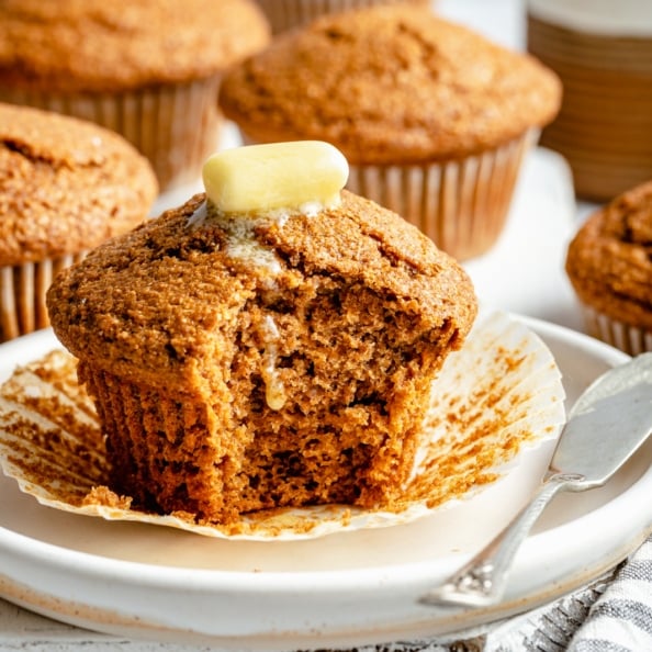 healthy bran muffin with a bite taken out
