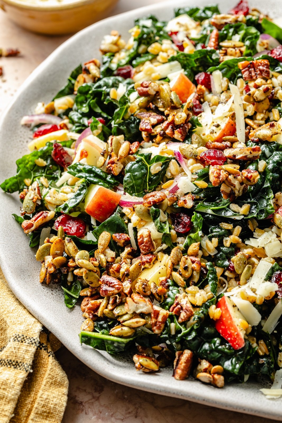 fall apple farro salad in a bowl