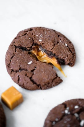 chocolate snickerdoodles stuffed with caramel