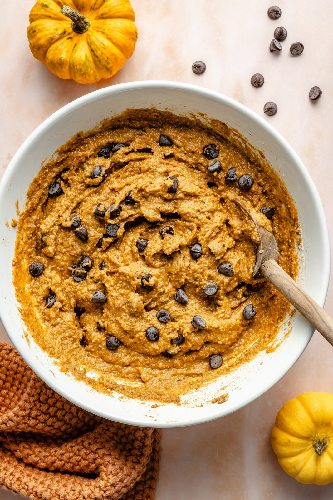 mixing batter for protein pumpkin muffins