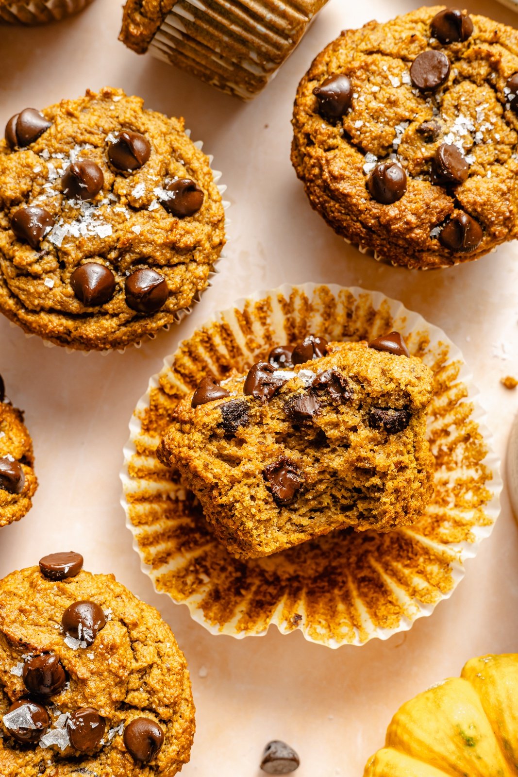 protein pumpkin muffin with a bite taken out