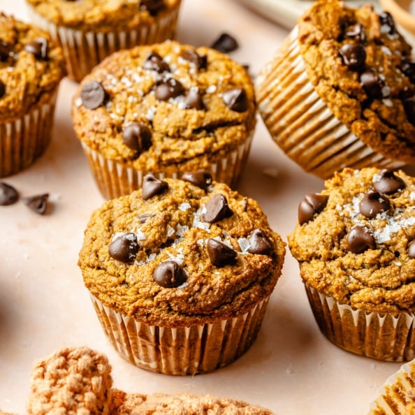 pumpkin protein muffins on a platter
