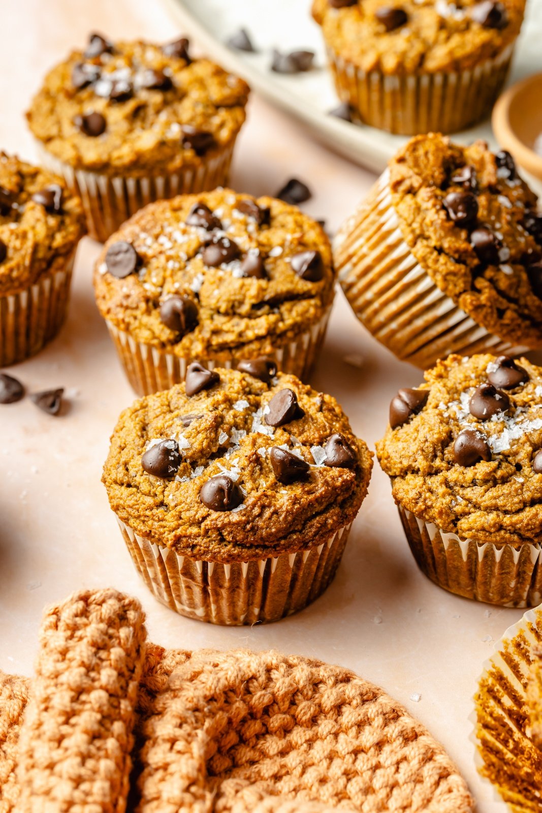easy protein pumpkin muffins with chocolate chips