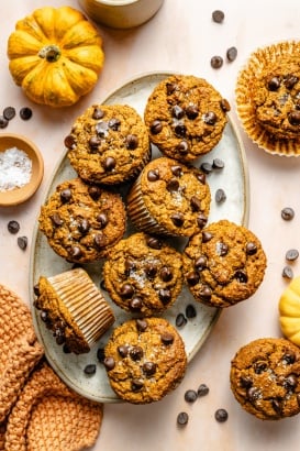 protein pumpkin muffins on a platter