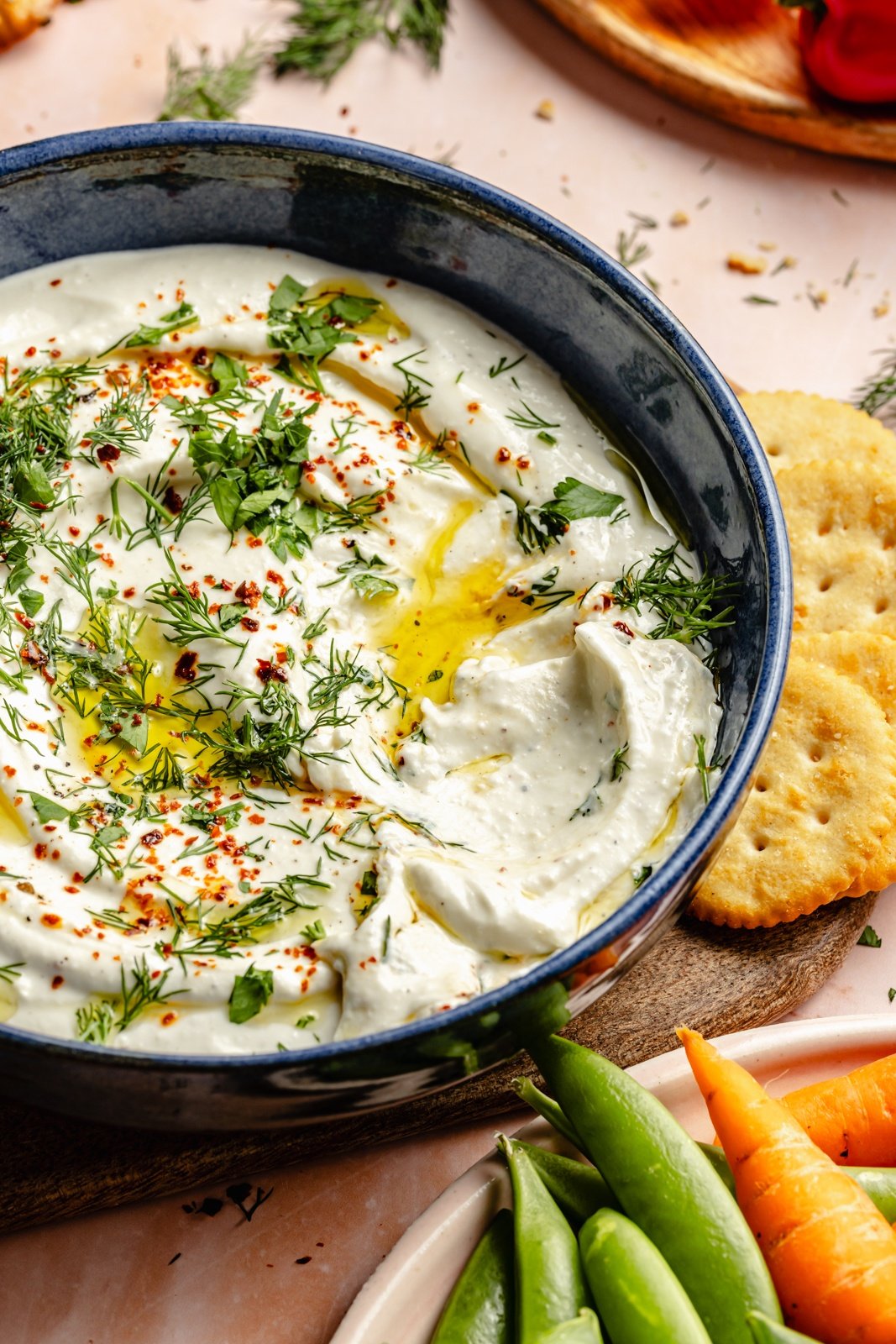 garlic feta dip in a bowl