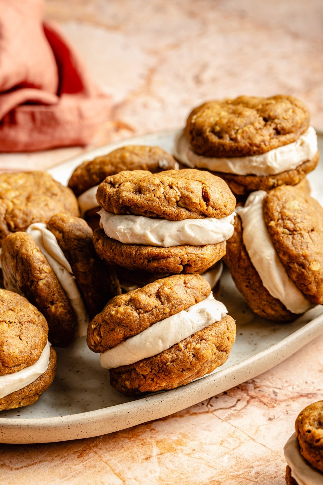 pumpkin oatmeal cream pies on a plate