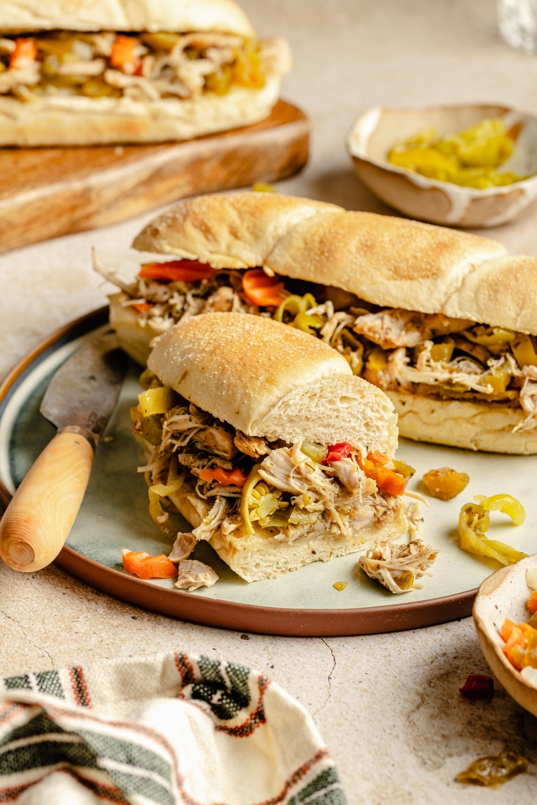 Italian chicken sandwiches on a plate