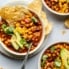 healthy turkey chili in three bowls