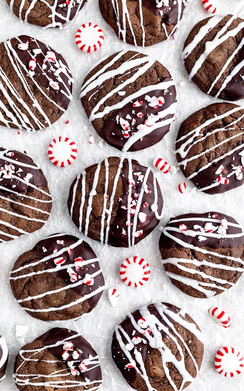 chocolate peppermint cookies on parchment paper