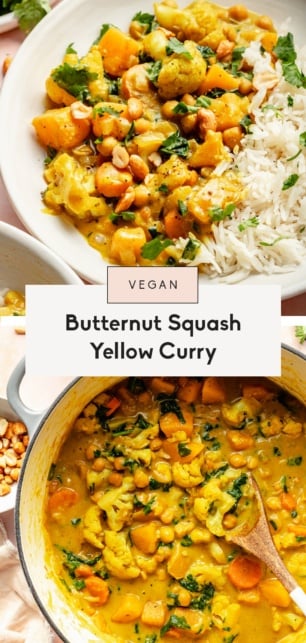collage of butternut squash curry