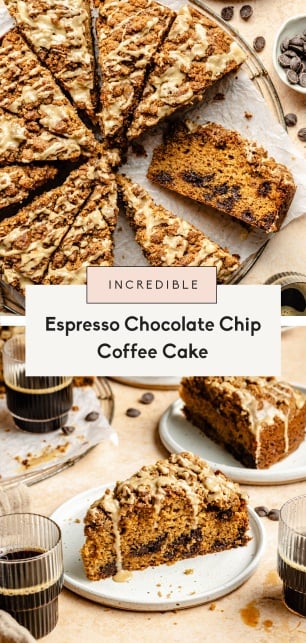 collage of an espresso coffee cake recipe