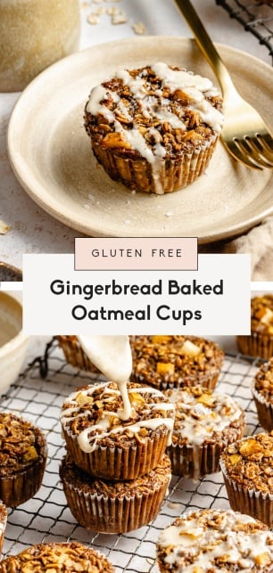 collage of gingerbread oatmeal cups