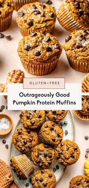 collage of gluten-free protein pumpkin muffins