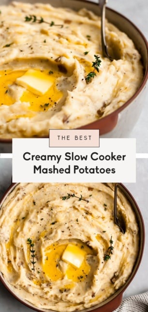 collage of slow cooker mashed potatoes